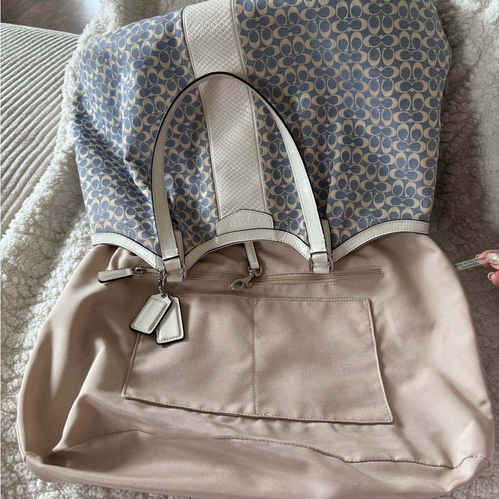 Legacy Vintage Coach Signature Stripe Devon Coach Blue Jacquard Shoulder Bag - Picture 13 of 16